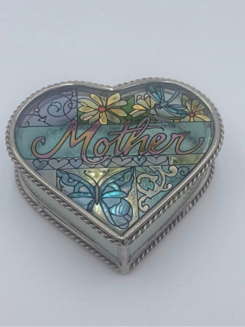 Vintage Heart Shaped Stained Glass Heart Trinket Box - Gift for Mom